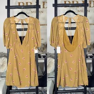 Free People Mockingbird Mesh Inset Floral Mini Dress Womens 10 New NWT Prairie